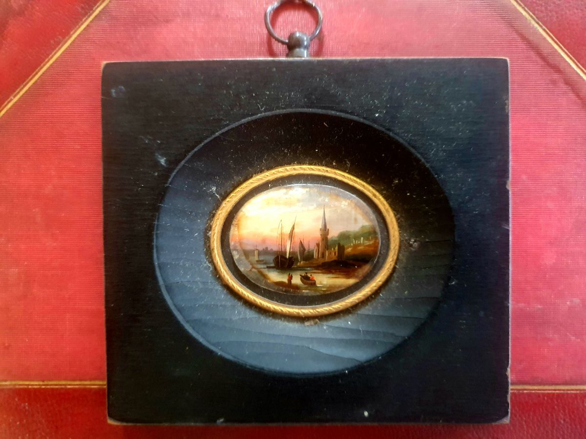 19th Century Oval Reverse Miniature Painting On Glass