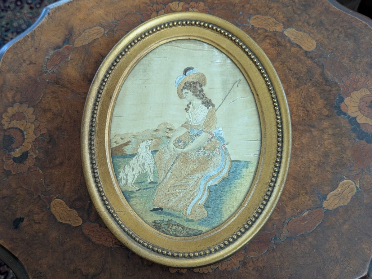 Early 19th Century Silk Embroidery Of A Georgian Lady