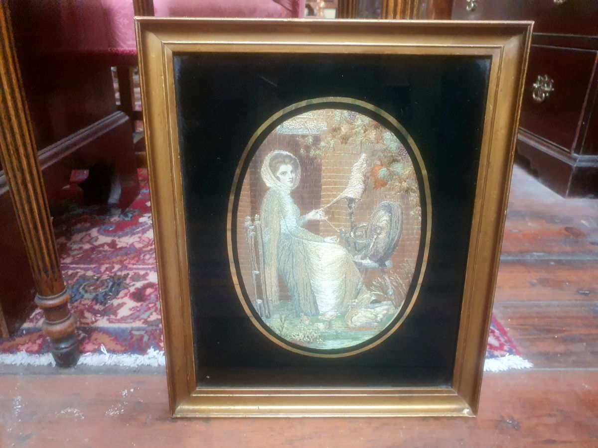 Regency Period Silk Embroidery Of A Lady