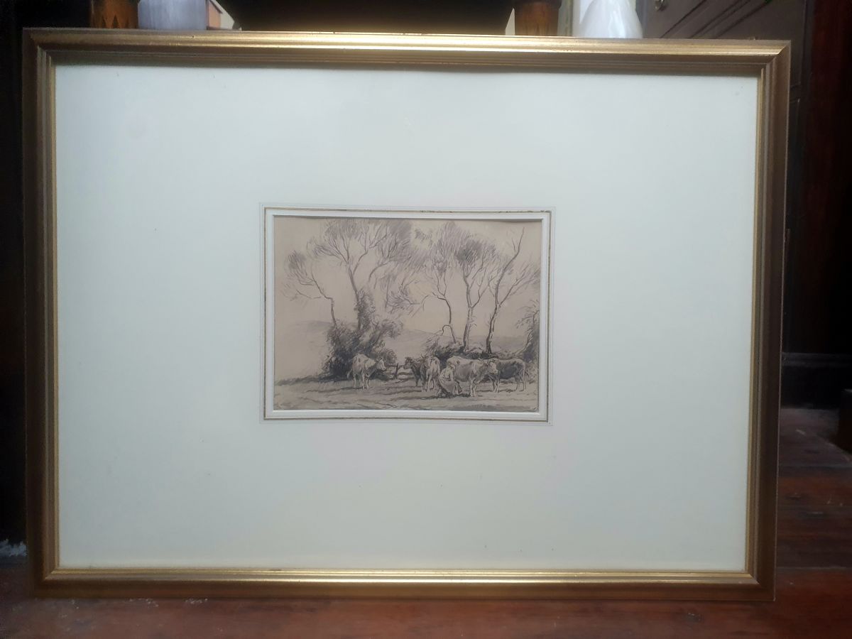 George Soper (1870-1942), Pen & Ink, Lady Milking Cows