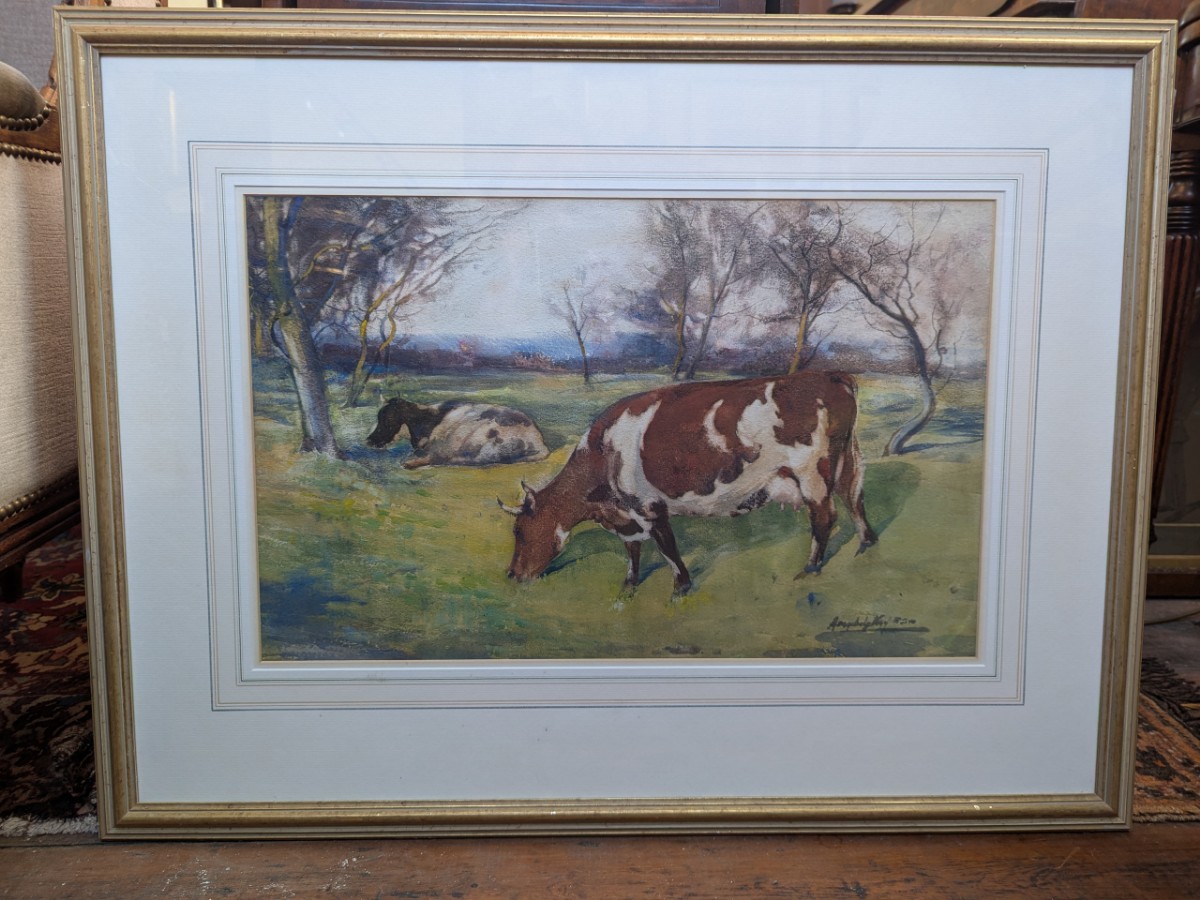 Archibald Kay (1860-1935) RSA - Study Of 2 Cows In Pasture