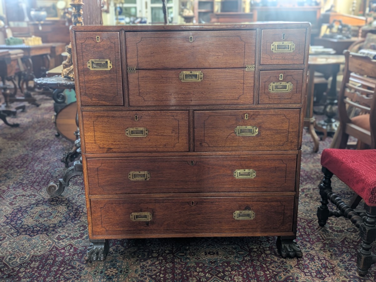 19th Century Teak And Camphorwood Military Campaign Secretaire Chest