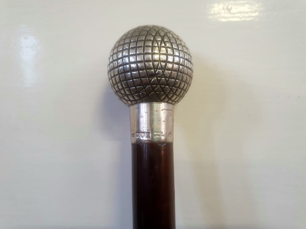 George V Briggs Silver Golf Ball-Handled Malacca Walking Cane