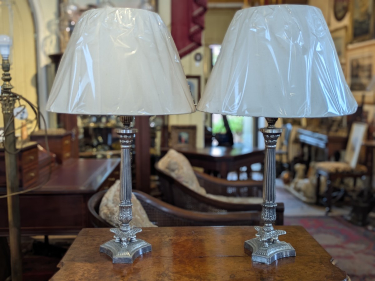 Pair Of Art Deco Silver Plate Table Lamps