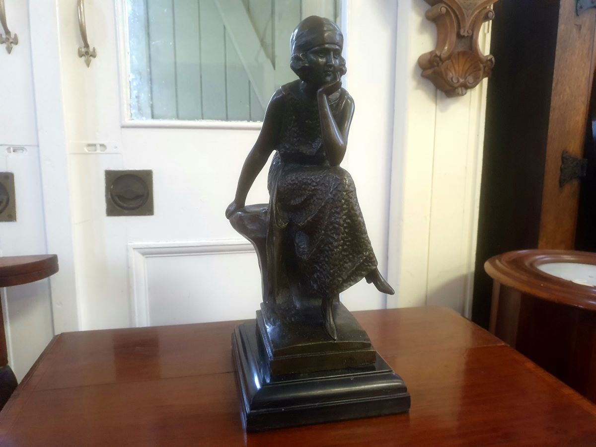 Art Deco Bronze Sculpture Of A Seated Woman