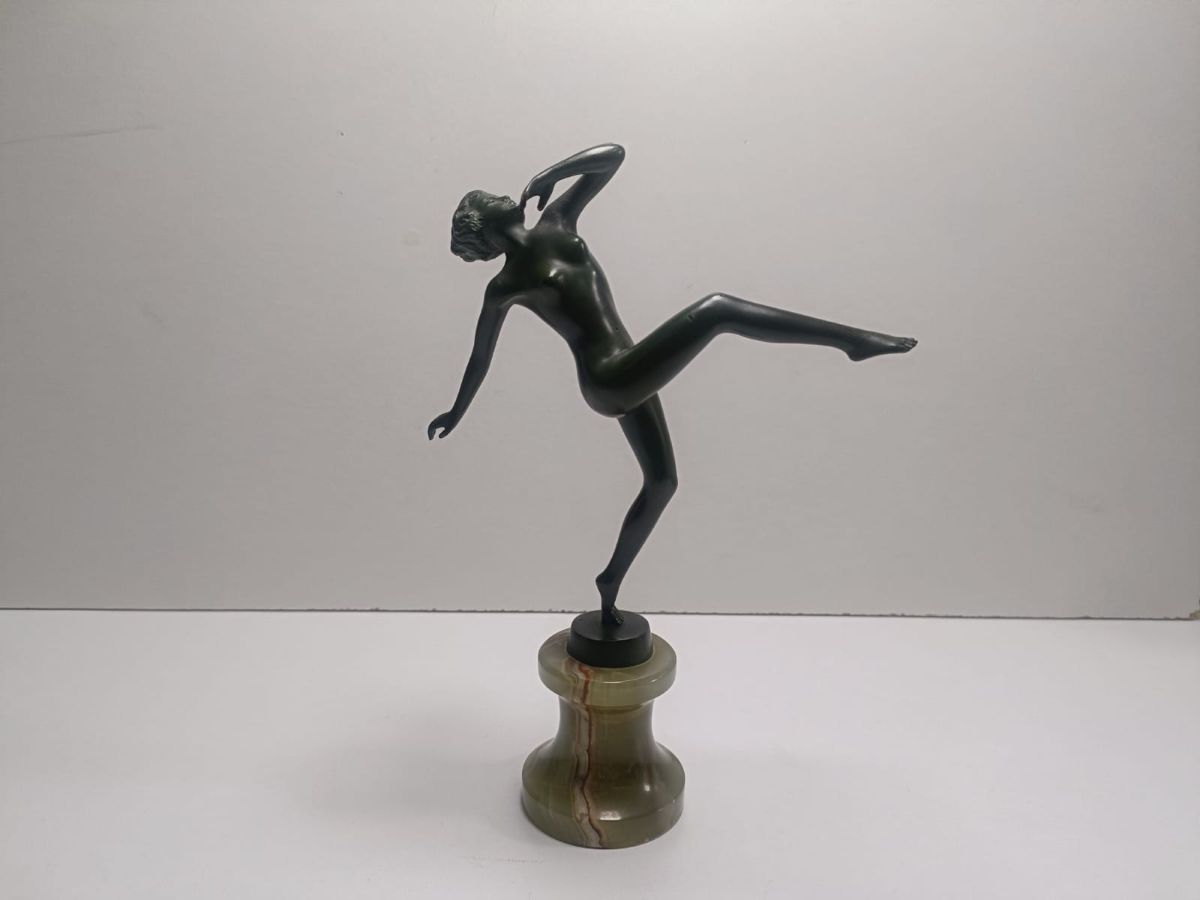 Josef Lorenzl (1892-1950) - Nude Dancer, Verdigris Patinated Bronze