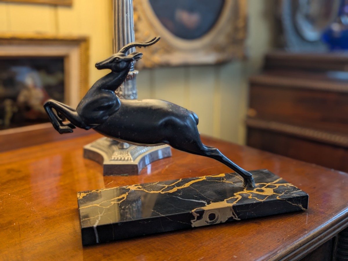 Art Deco  Study Of A Spelter Leaping Gazelle