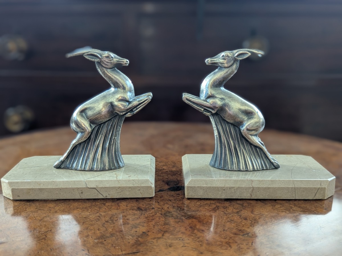Pair Art Deco Leaping Gazelle Bookends
